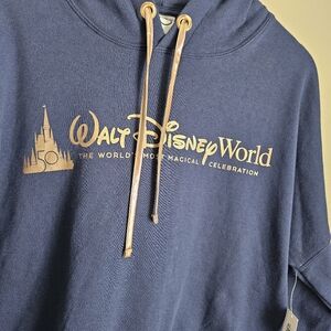 Walt Disney World 50th Anniversary Navy Cropped Pullover Hoodie Sweatshirt Large